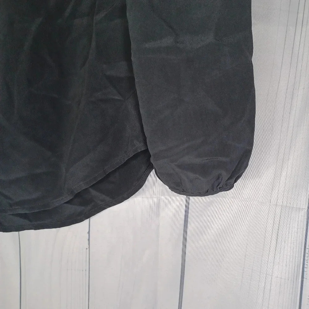 J.Crew 100% silk feminine ruffled workwear preppy black long sleeve blouse - Picture 4 of 10